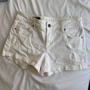 Armani Exchange White Distressed Denim Shorts